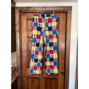 vintage mens patchwork golf pants featuring a colorful madras plaid print,